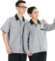 洪瑞系列 [ HR-823款 ] 银灰、藏兰纯棉拼色短袖 工作服款式