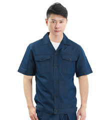 洪瑞系列 [ HR-618款 ] 靛青精梳棉牛仔短袖 工作服款式